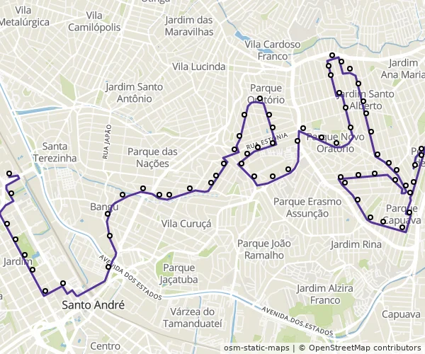 Mapa do itinerário da linha