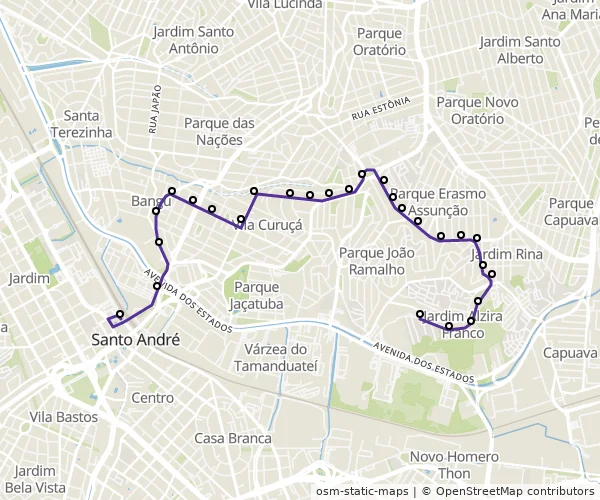 Mapa do itinerário da linha