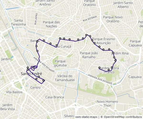 Mapa do itinerário da linha