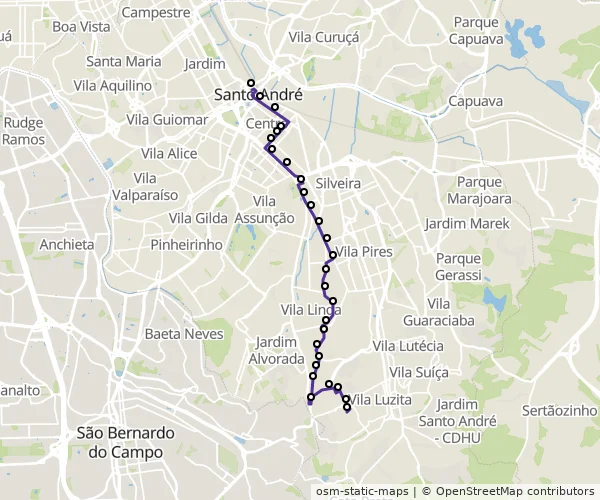 Mapa do itinerário da linha