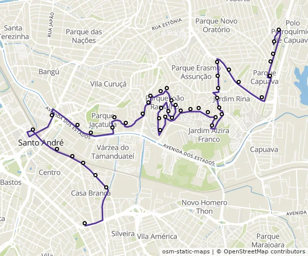 Mapa do itinerário da linha