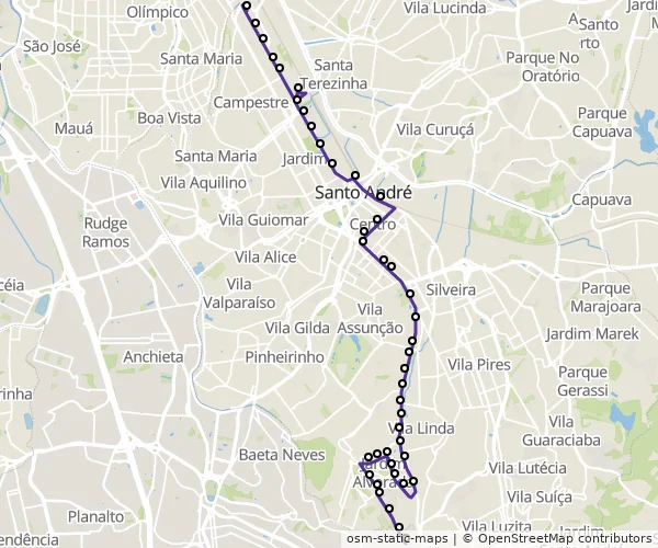 Mapa do itinerário da linha
