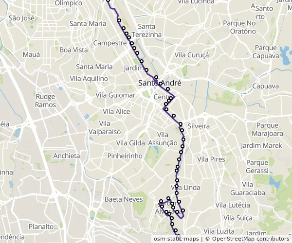 Mapa do itinerário da linha