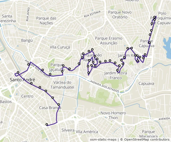 Mapa do itinerário da linha