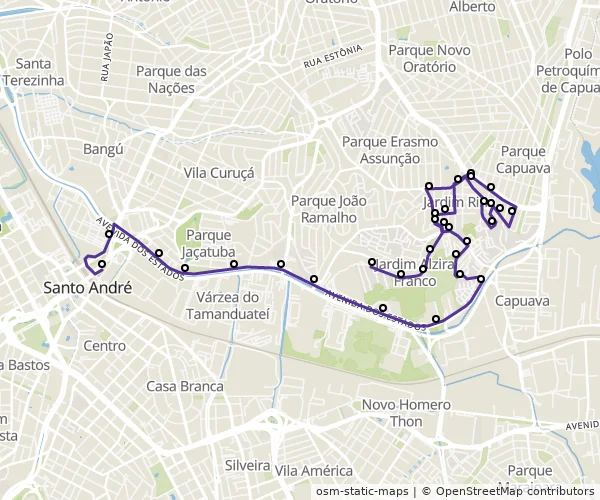 Mapa do itinerário da linha