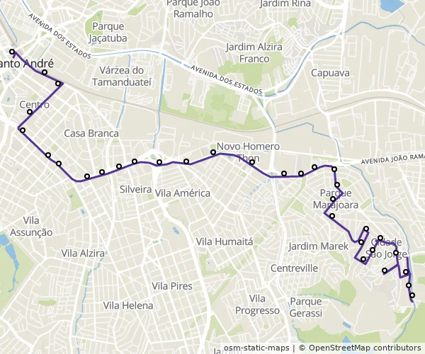 Mapa do itinerário da linha