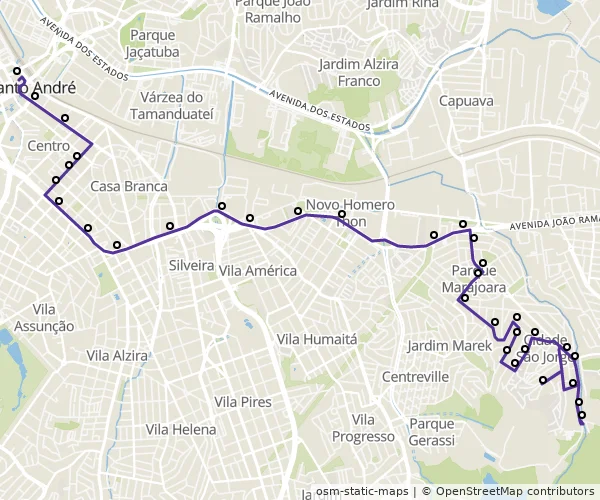 Mapa do itinerário da linha