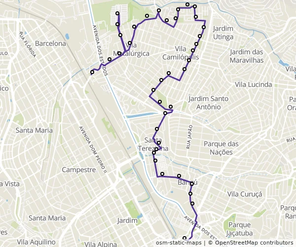 Mapa do itinerário da linha