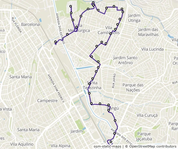 Mapa do itinerário da linha