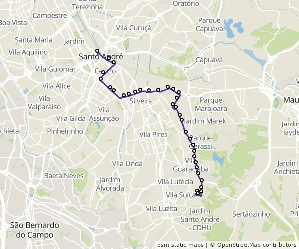 Mapa do itinerário da linha