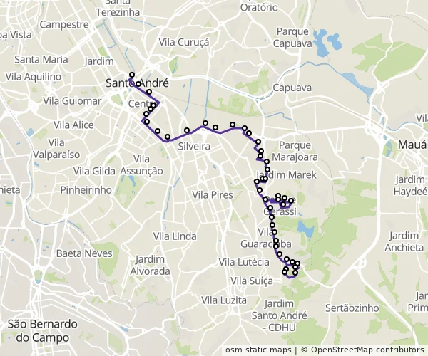 Mapa do itinerário da linha