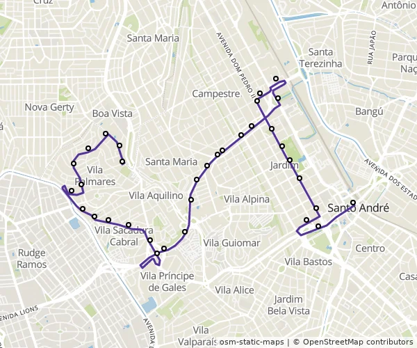 Mapa do itinerário da linha