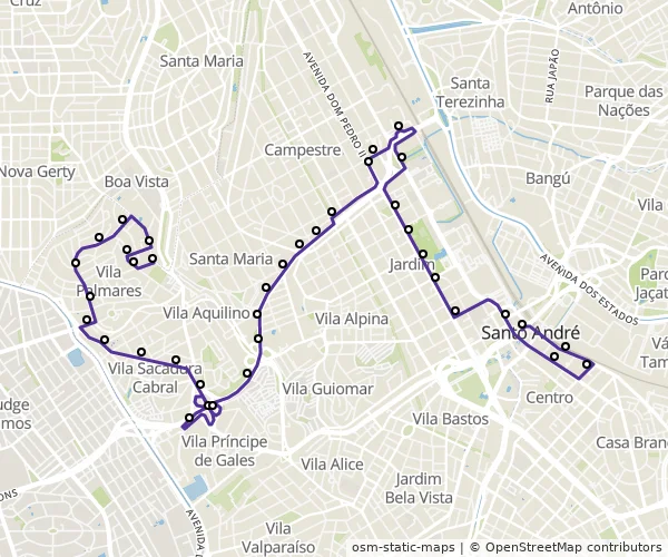 Mapa do itinerário da linha