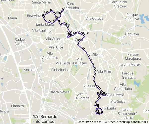 Mapa do itinerário da linha