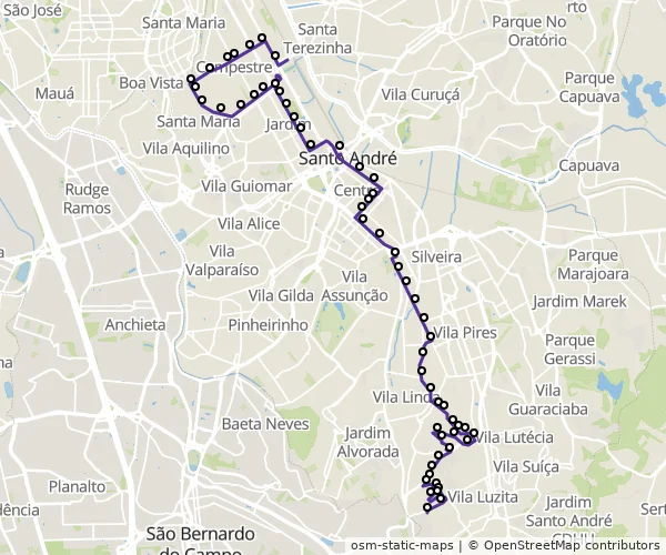 Mapa do itinerário da linha