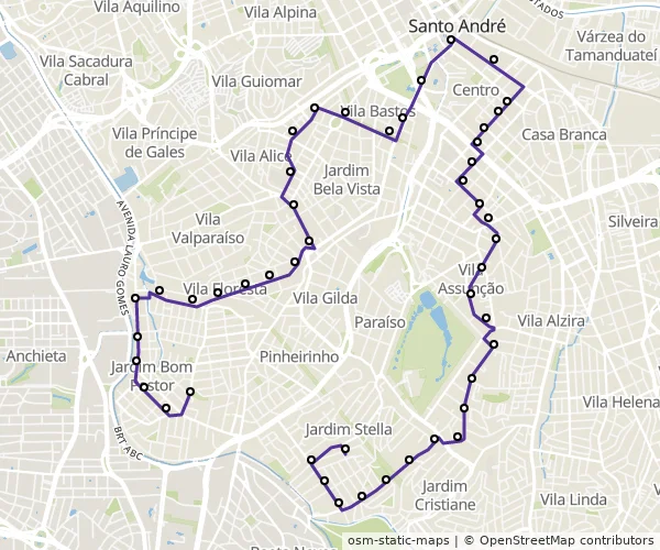 Mapa do itinerário da linha