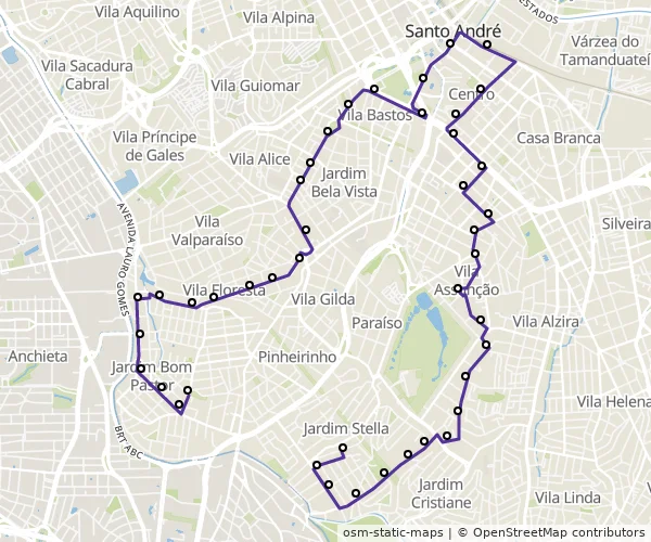 Mapa do itinerário da linha