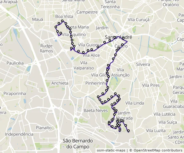 Mapa do itinerário da linha
