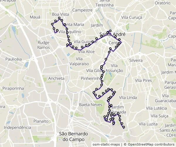 Mapa do itinerário da linha