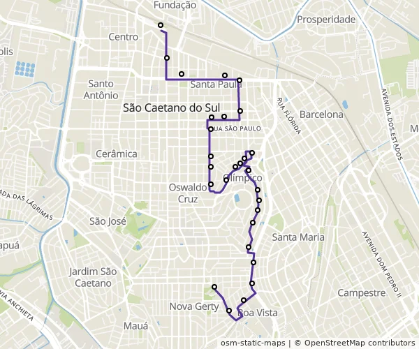 Mapa do itinerário da linha