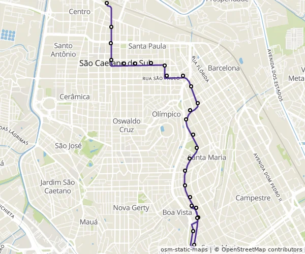 Mapa do itinerário da linha