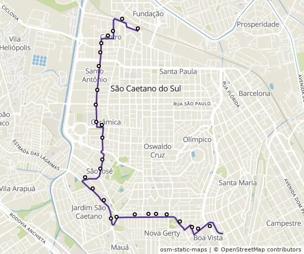 Mapa do itinerário da linha