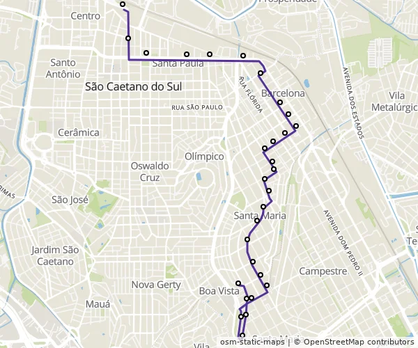 Mapa do itinerário da linha