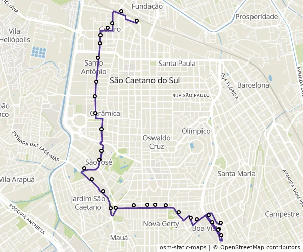 Mapa do itinerário da linha