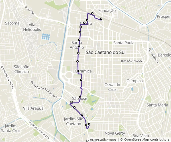 Mapa do itinerário da linha