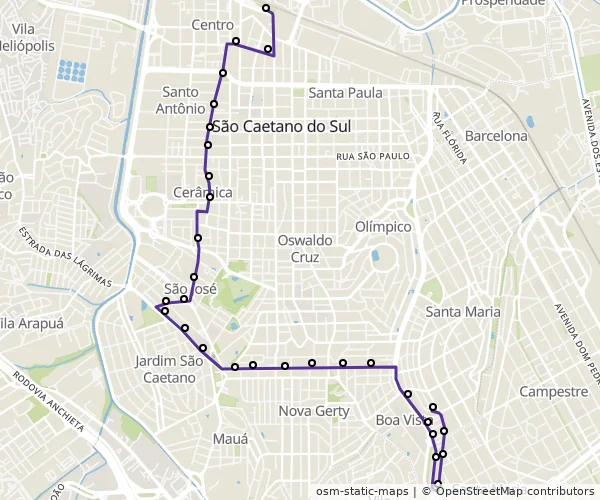 Mapa do itinerário da linha