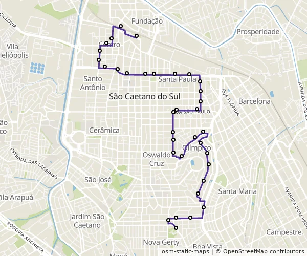 Mapa do itinerário da linha