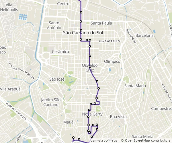 Mapa do itinerário da linha