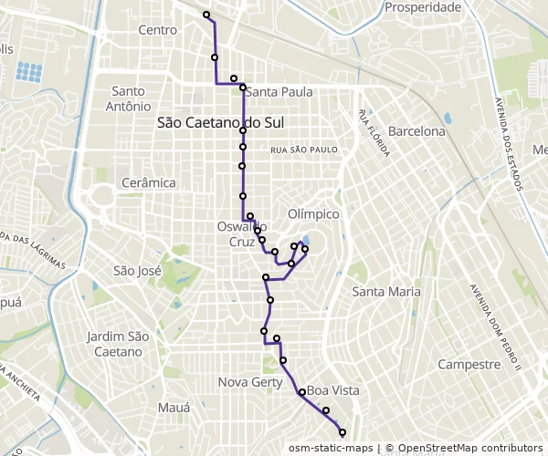 Mapa do itinerário da linha