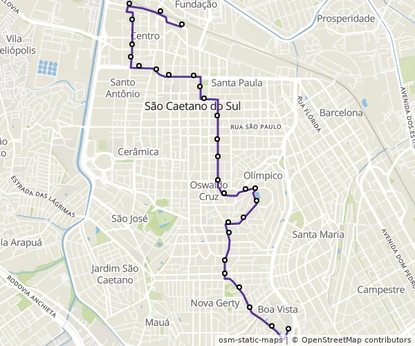 Mapa do itinerário da linha