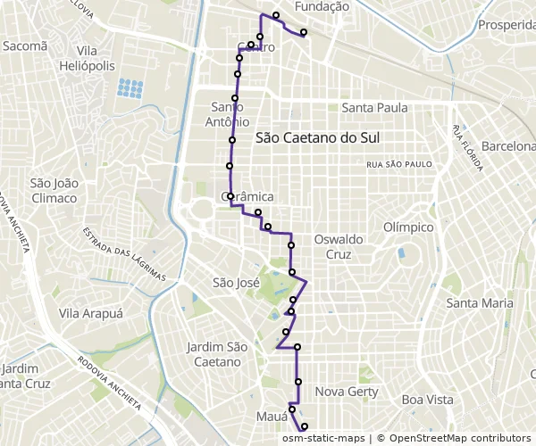 Mapa do itinerário da linha