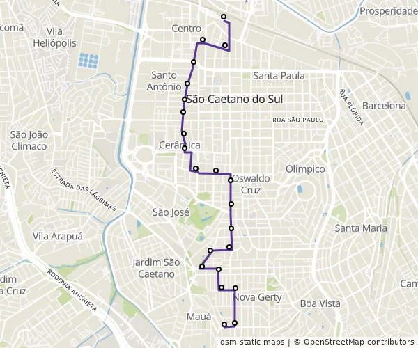 Mapa do itinerário da linha