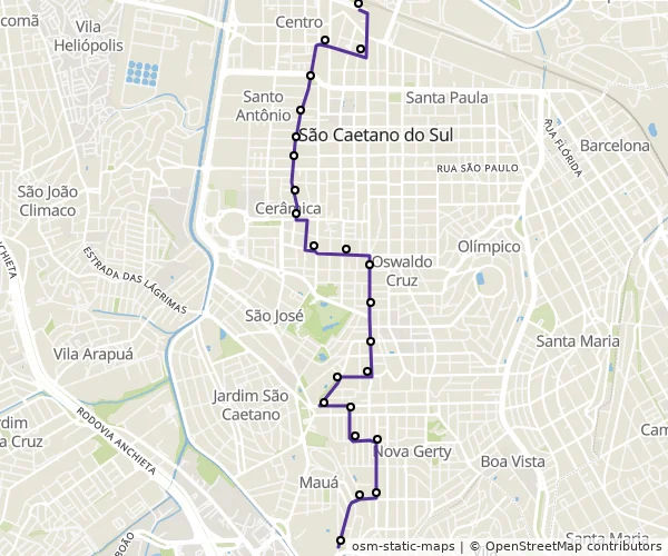 Mapa do itinerário da linha