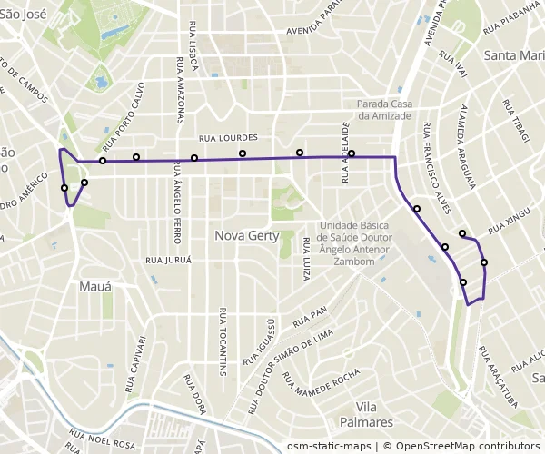 Mapa do itinerário da linha