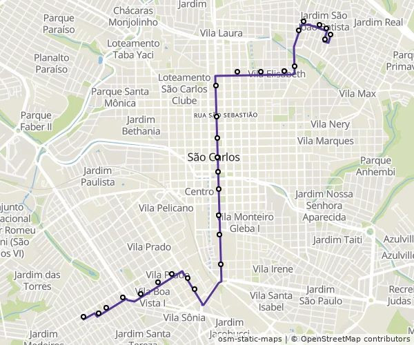 Mapa do itinerário da linha