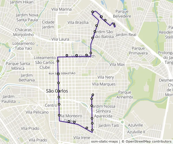Mapa do itinerário da linha