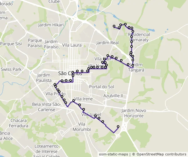 Mapa do itinerário da linha