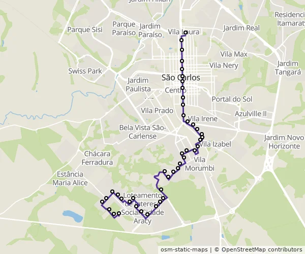 Mapa do itinerário da linha