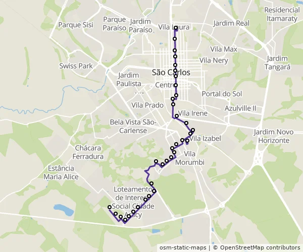 Mapa do itinerário da linha