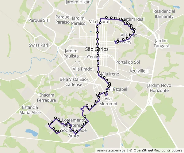Mapa do itinerário da linha