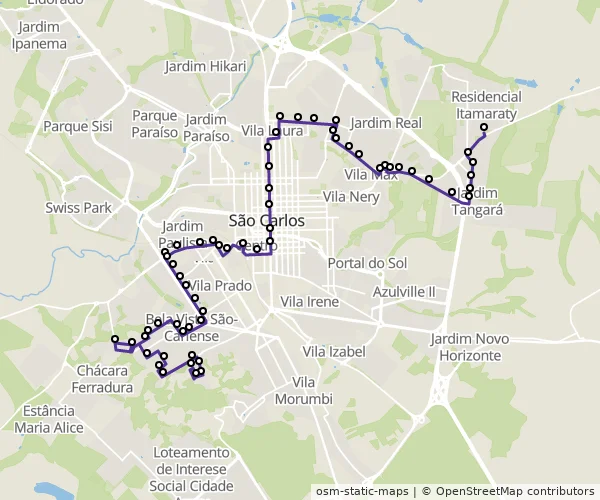 Mapa do itinerário da linha