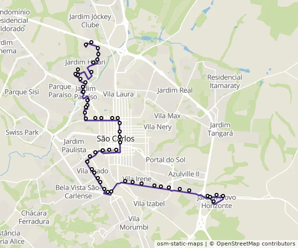 Mapa do itinerário da linha