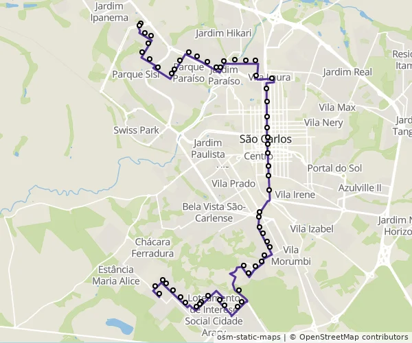 Mapa do itinerário da linha