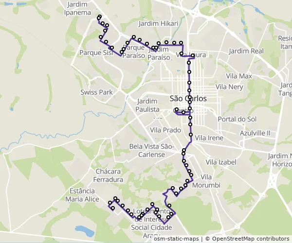 Mapa do itinerário da linha