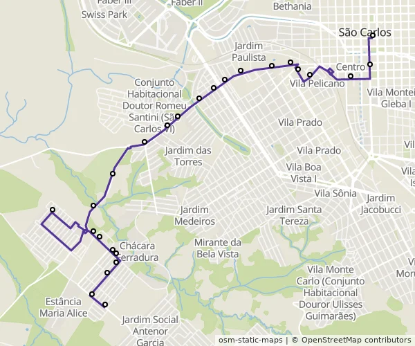 Mapa do itinerário da linha
