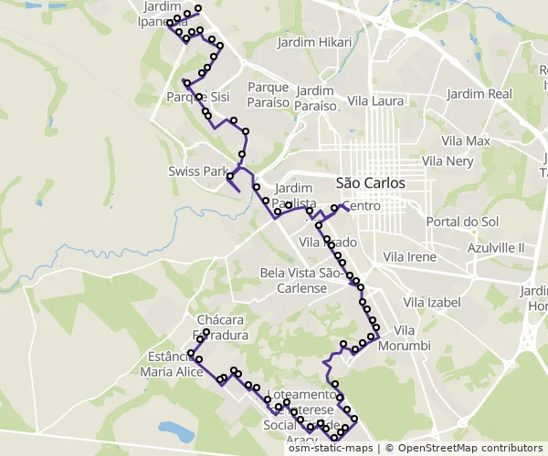 Mapa do itinerário da linha